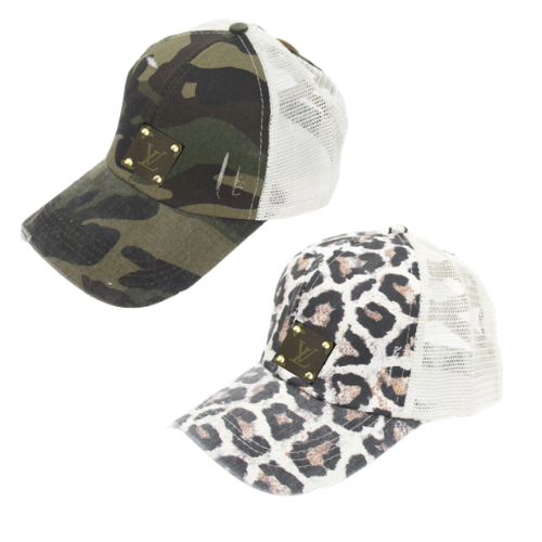 UPCYCLED LV DISTRESSED CAMO BALL CAP - Eclections Boutique