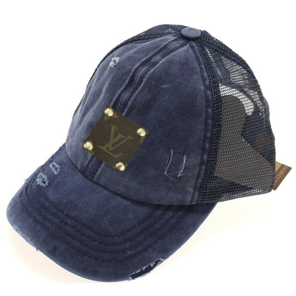 Grey Upcycled Distressed Denim Baseball Hat