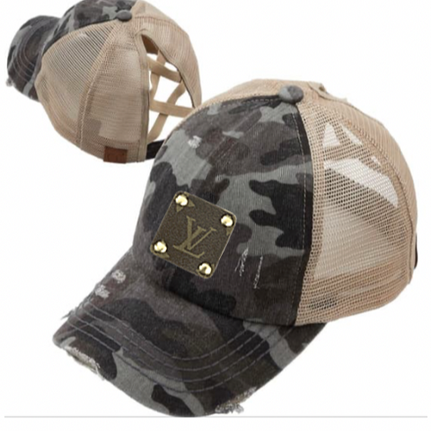 Camo Baseball Hat With Louis Vuitton Patch  Camo hat outfits women,  Outfits with hats, Camo hats outfits